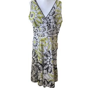 Amanda Lane Women Midi Dress 14 Brown Green Floral Wrap Bodice Feminine Event